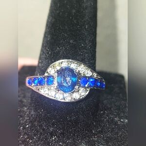 Elegant Blue and Clear CZ Silver Women's Ring